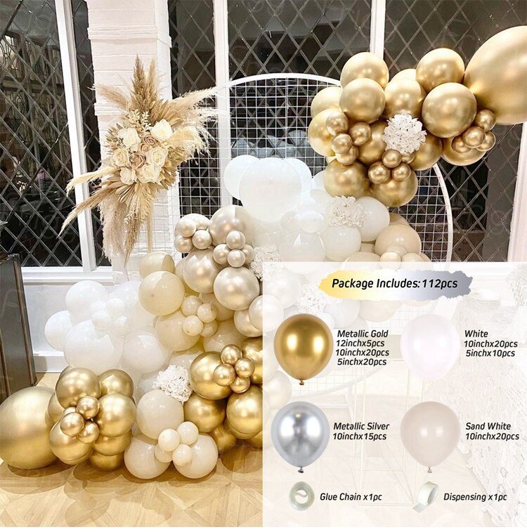 White Gold Balloon Garland Arch Kit Happy Birthday Party Decoration Kids Wedding Birthday Balloon Latex Baloon Baby Shower - Originalsgroup