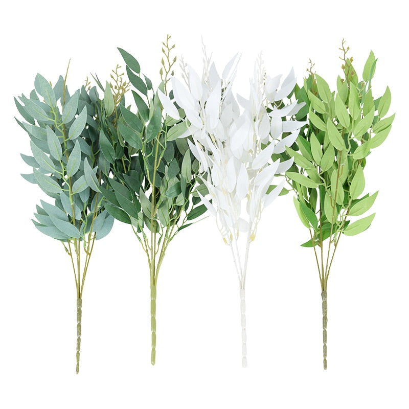 Silk Artificial Willow Bouquet Fake Green Leaves for Wedding Home Garden Vase Decoration Jungle Party DIY Plants Wreath - Originalsgroup