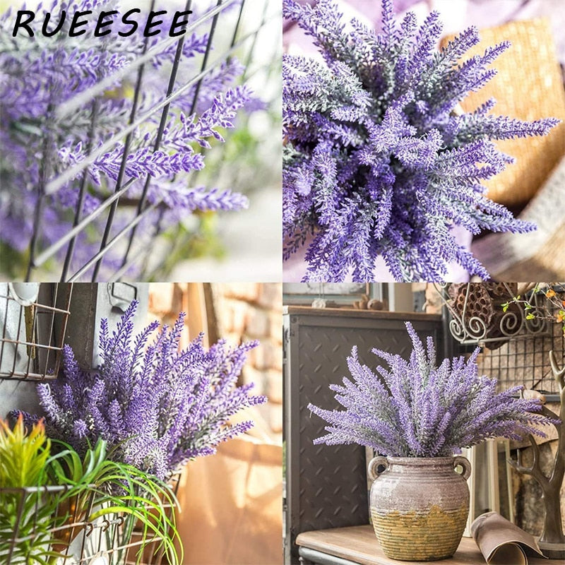 Artificial Flowers Flocked Plastic Lavender Bundle Fake Plants Wedding Bridle Bouquet Indoor Outdoor Home Kitchen Office Table - Originalsgroup