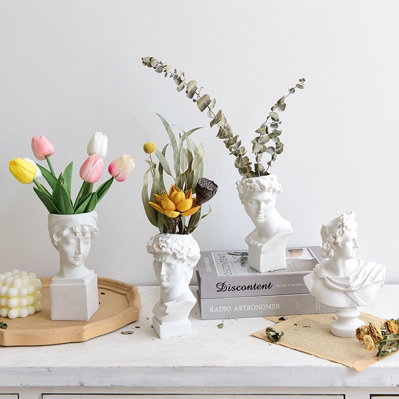W&amp;G Nordic Vase Home Decor Vase Creative Human Head Portrait Flower Vases Room Decoration Resin David Flower Vase Room Decor - Originalsgroup
