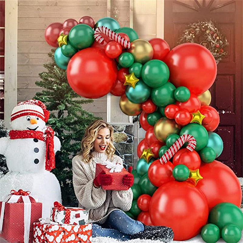 Christmas Balloon Arch Green Gold Red Box Candy Balloons Garland Cone Explosion Star Foil Balloons New Year Christma Party Decor - Originalsgroup