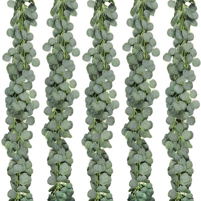 2M Eucalyptus Garland Artificial Faux Garland Wall Decor Silver Dollar Eucalyptus Greenery Leaves Vines Plant for Wedding Arch - Originalsgroup