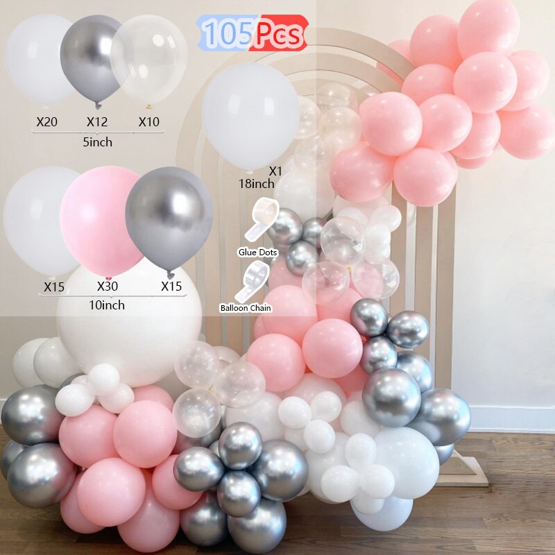 Balloons Arch Set Pink White Gold And Confetti Balloon Garland Wedding Baby Baptism Shower Birthday Party Balloon Decoration - Originalsgroup