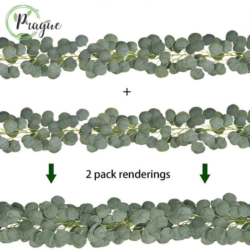 2M Eucalyptus Garland Artificial Faux Garland Wall Decor Silver Dollar Eucalyptus Greenery Leaves Vines Plant for Wedding Arch - Originalsgroup