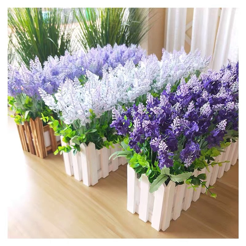Artificial Flowers Flocked Plastic Lavender Bundle Fake Plants Wedding Bridle Bouquet Indoor Outdoor Home Kitchen Office Table - Originalsgroup