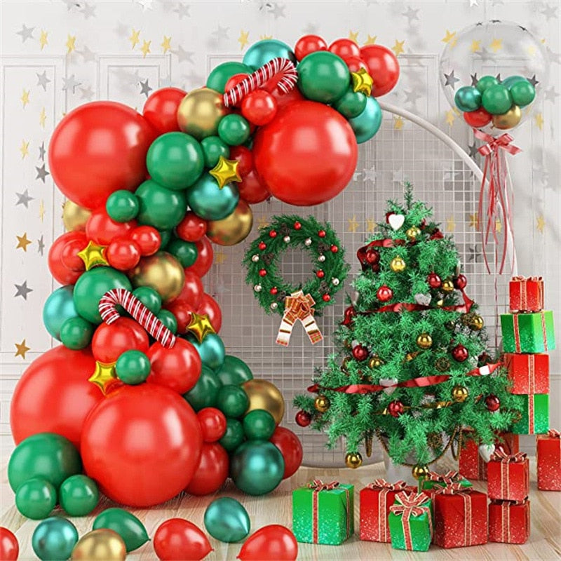 Christmas Balloon Arch Green Gold Red Box Candy Balloons Garland Cone Explosion Star Foil Balloons New Year Christma Party Decor - Originalsgroup