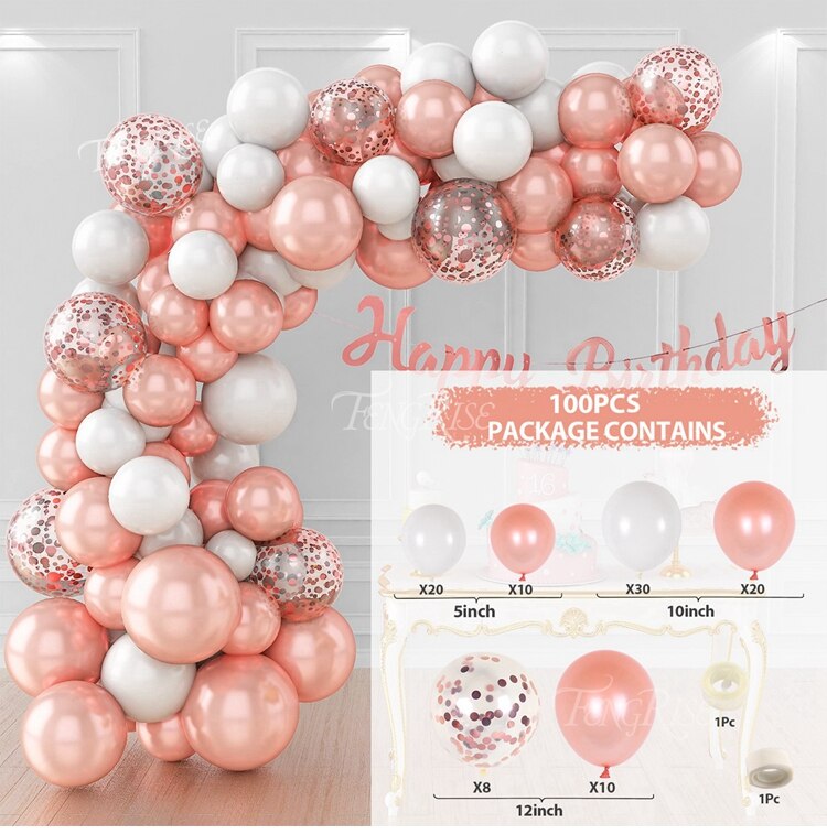 White Gold Balloon Garland Arch Kit Happy Birthday Party Decoration Kids Wedding Birthday Balloon Latex Baloon Baby Shower - Originalsgroup
