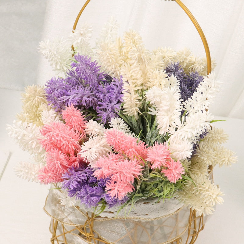 Artificial Flowers Flocked Plastic Lavender Bundle Fake Plants Wedding Bridle Bouquet Indoor Outdoor Home Kitchen Office Table - Originalsgroup