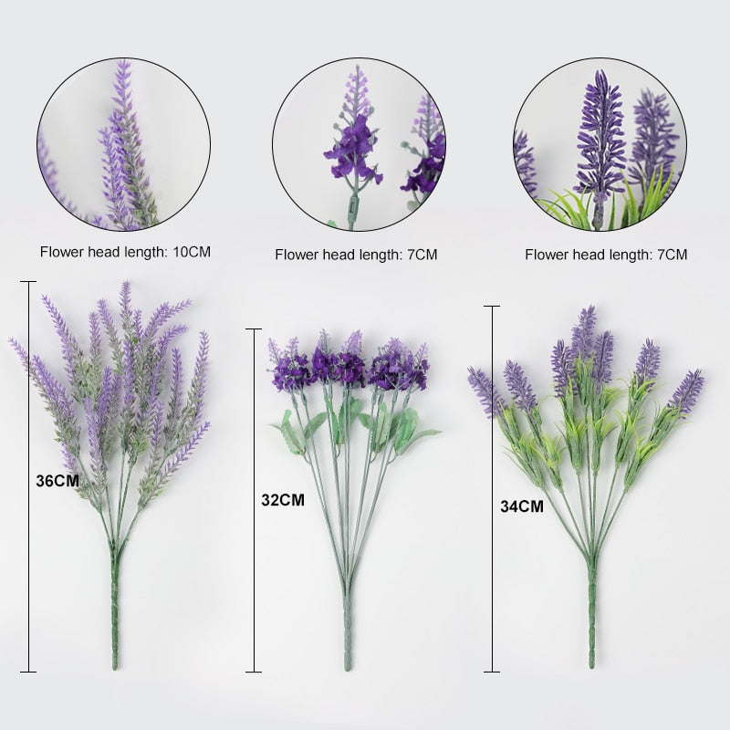 Artificial Flowers Flocked Plastic Lavender Bundle Fake Plants Wedding Bridle Bouquet Indoor Outdoor Home Kitchen Office Table - Originalsgroup