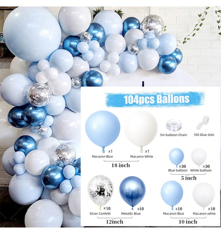 Baby Shower Birthday Balloons Blue Metallic Balloon Garland Arch Kit Welcome Girl Baptism Confetti Birthday Party Decoration - Originalsgroup