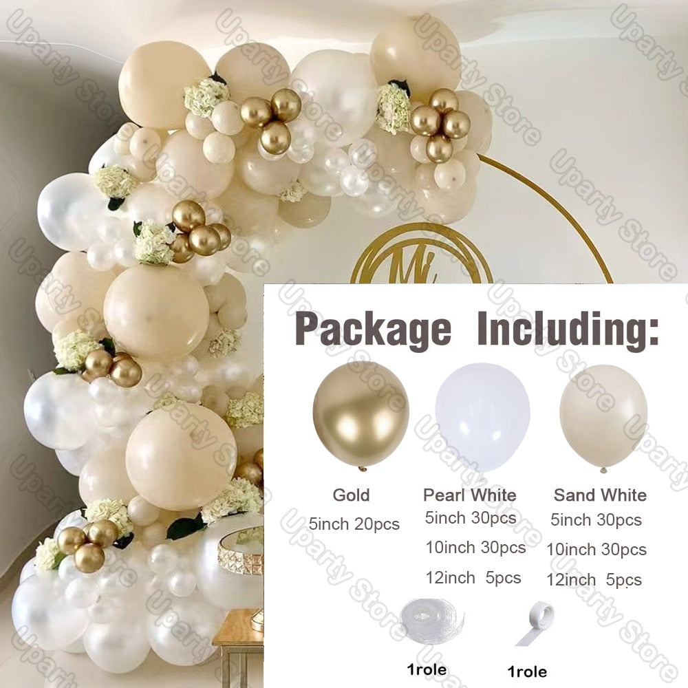 1 Set Khaki Sand White Balloons Arch Garland Kit Retro Coffee Brown White Sand Balloons Birthday Party Decorations Baby Shower - Originalsgroup