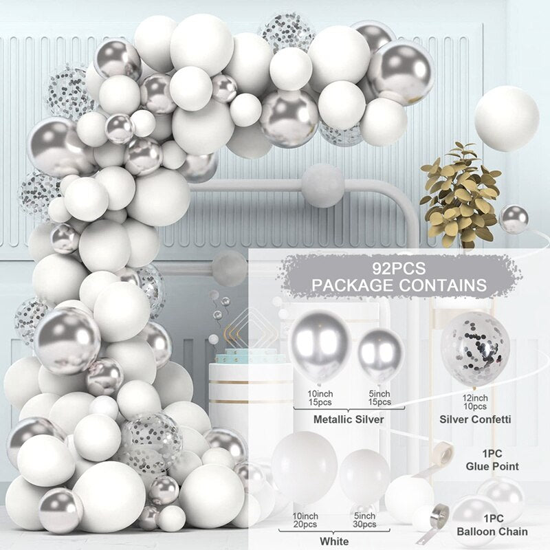 White Gold Balloon Garland Arch Kit Happy Birthday Party Decoration Kids Wedding Birthday Balloon Latex Baloon Baby Shower - Originalsgroup