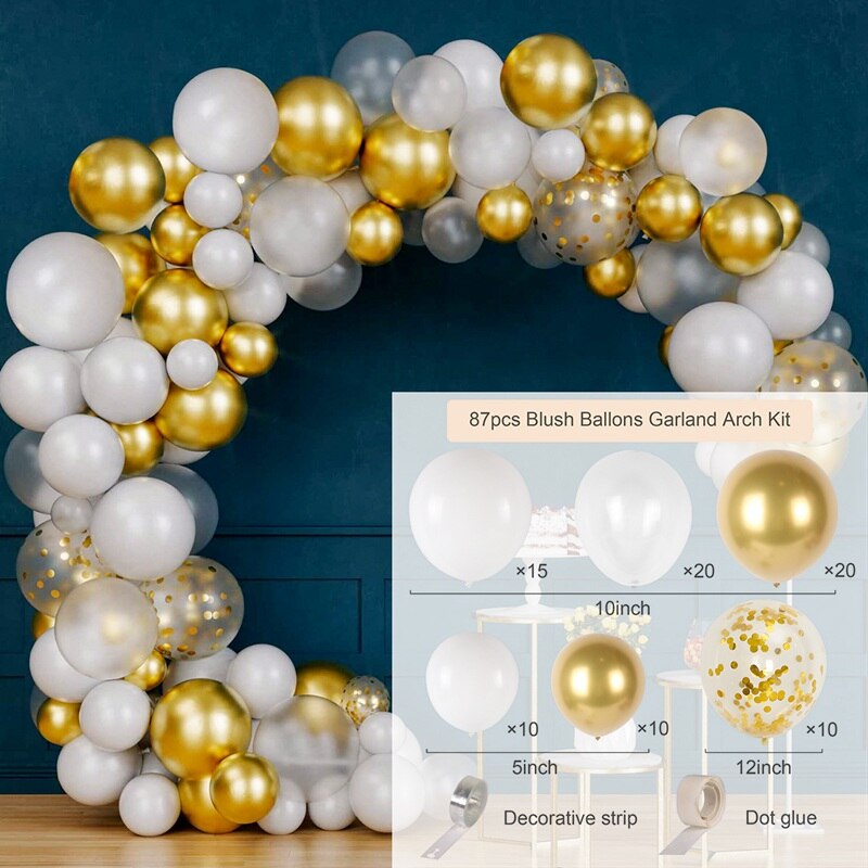 White Gold Balloon Garland Arch Kit Happy Birthday Party Decoration Kids Wedding Birthday Balloon Latex Baloon Baby Shower - Originalsgroup