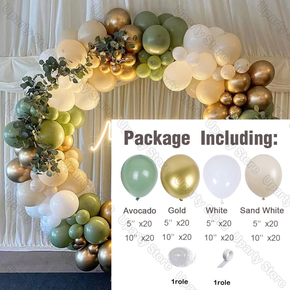 162Pcs Avocado Green Balloons Garland Arch Creamy White Retro Olive Green Balloon for Wedding Birthday Party Background Decor - Originalsgroup