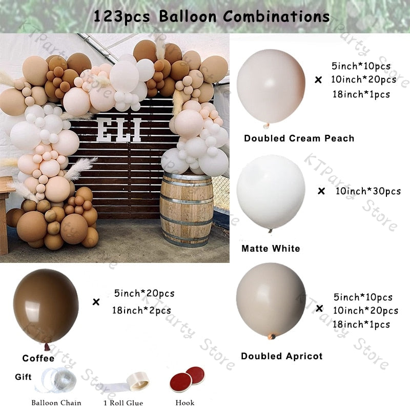 Retro Coffee Matte White Balloons Garland Arch Kit Boho Wedding Decoration Gender Reveal Birthday Baby Shower Decor Accessory - Originalsgroup