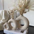 Nordic Ceramic Vase for Pampas Grass Donuts Flower Pot Home Decoration Accessories Office Living Room Interior Table Desk Decor - Originalsgroup