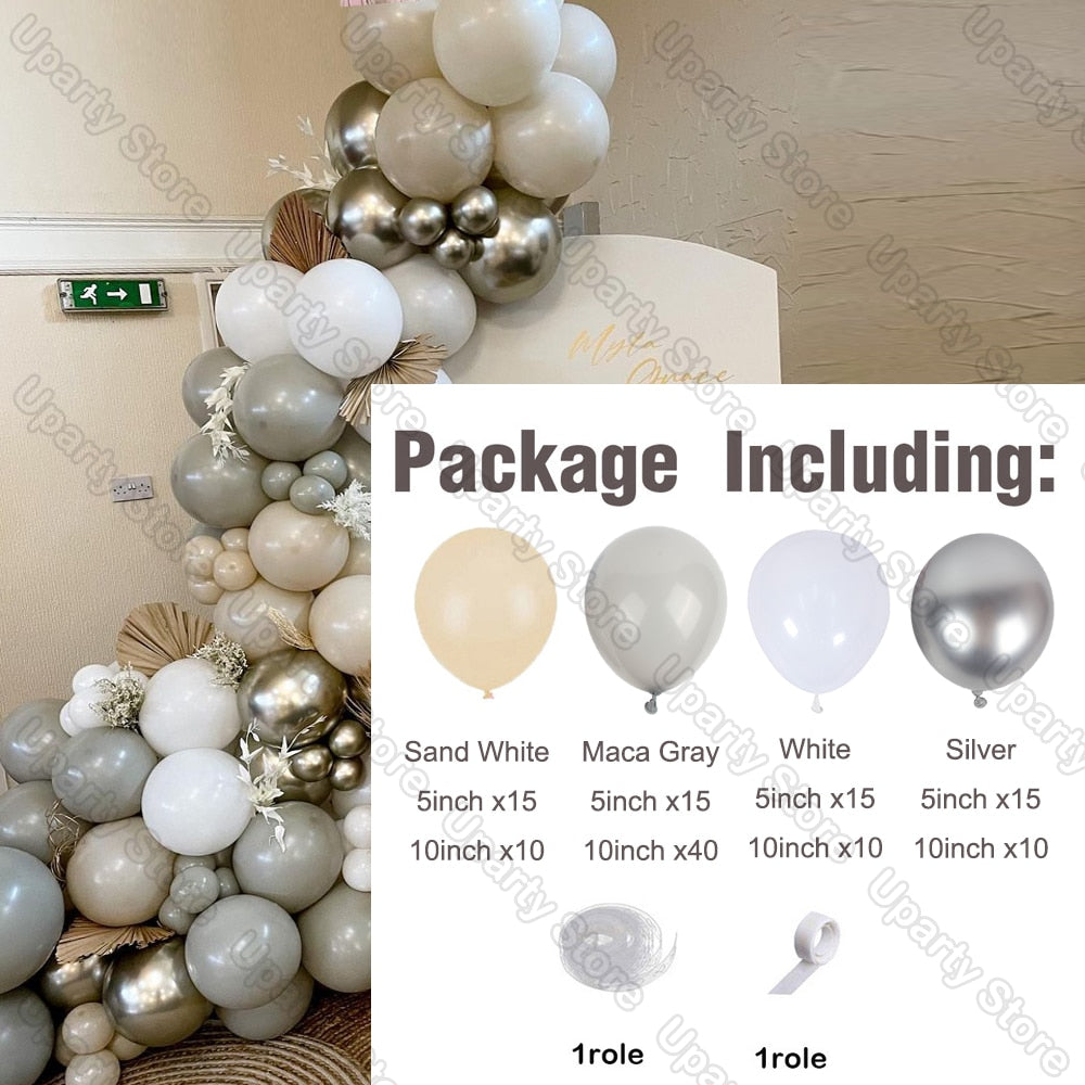 1 Set Khaki Sand White Balloons Arch Garland Kit Retro Coffee Brown White Sand Balloons Birthday Party Decorations Baby Shower - Originalsgroup