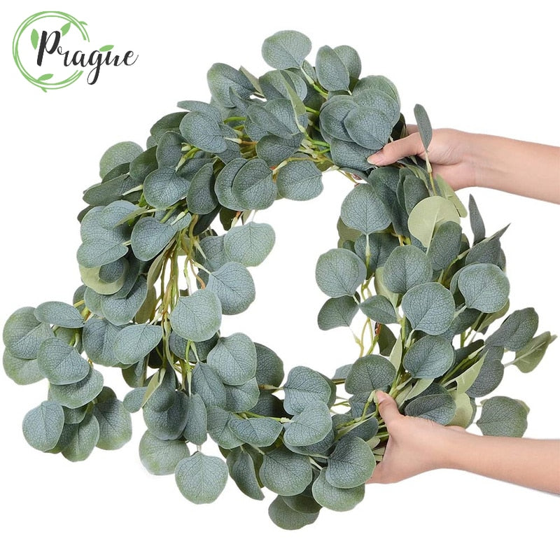 2M Eucalyptus Garland Artificial Faux Garland Wall Decor Silver Dollar Eucalyptus Greenery Leaves Vines Plant for Wedding Arch - Originalsgroup