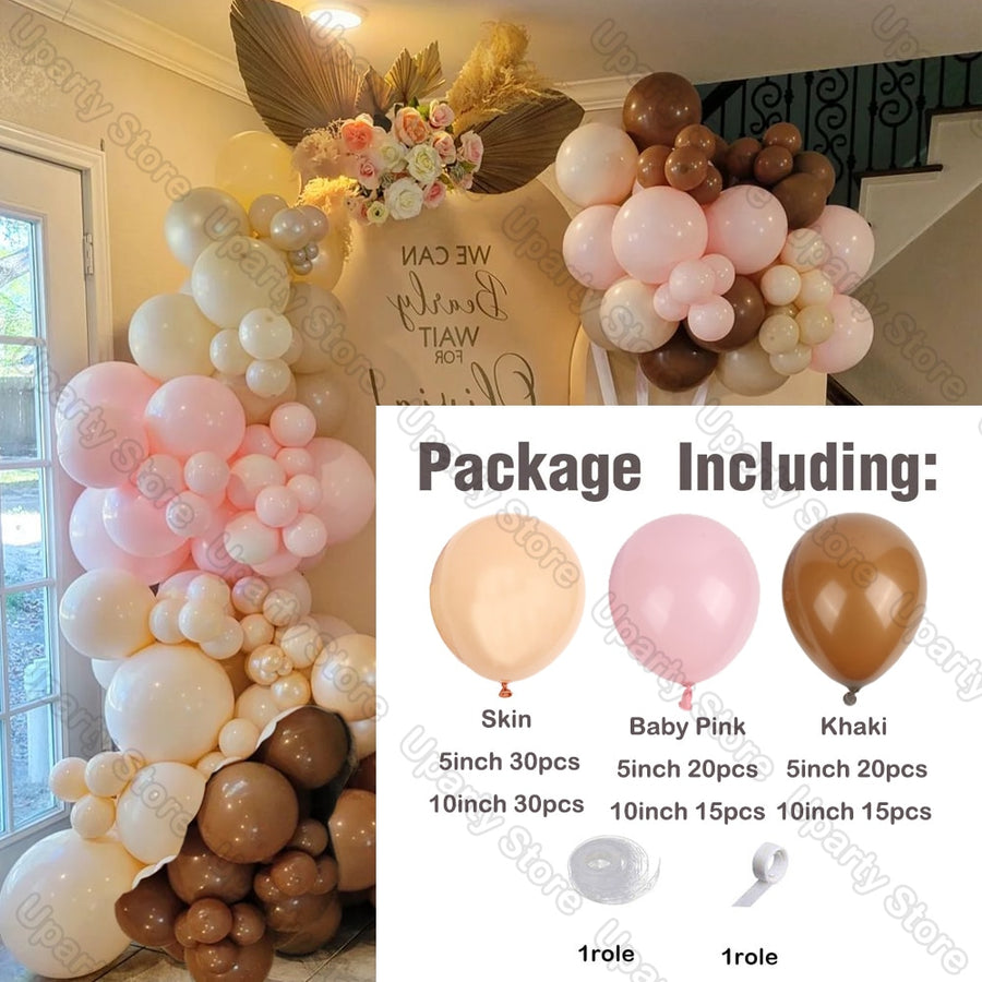 1 Set Khaki Sand White Balloons Arch Garland Kit Retro Coffee Brown White Sand Balloons Birthday Party Decorations Baby Shower - Originalsgroup