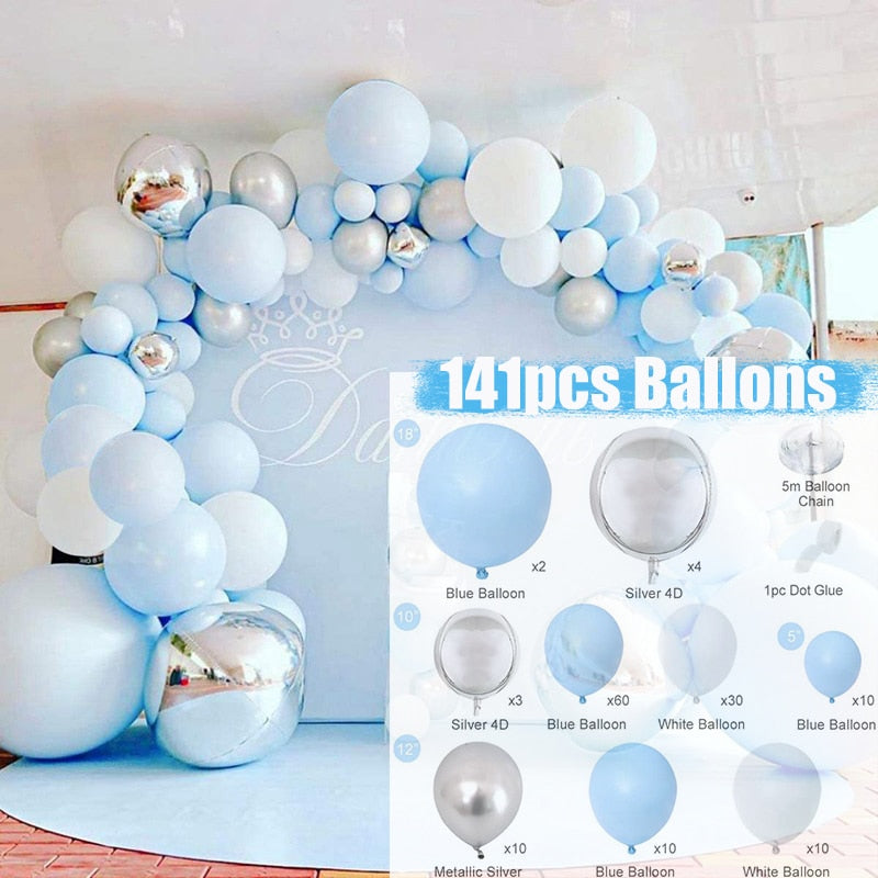Baby Shower Birthday Balloons Blue Metallic Balloon Garland Arch Kit Welcome Girl Baptism Confetti Birthday Party Decoration - Originalsgroup