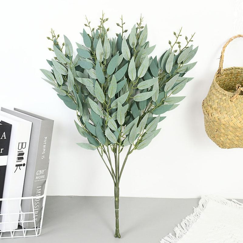 Silk Artificial Willow Bouquet Fake Green Leaves for Wedding Home Garden Vase Decoration Jungle Party DIY Plants Wreath - Originalsgroup