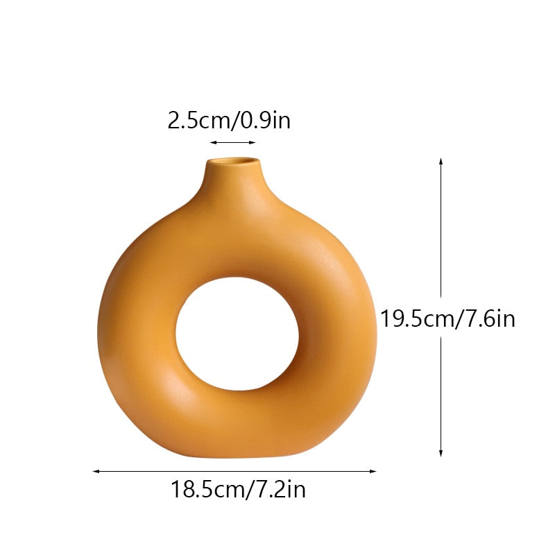 Nordic Ceramic Vase for Pampas Grass Donuts Flower Pot Home Decoration Accessories Office Living Room Interior Table Desk Decor - Originalsgroup