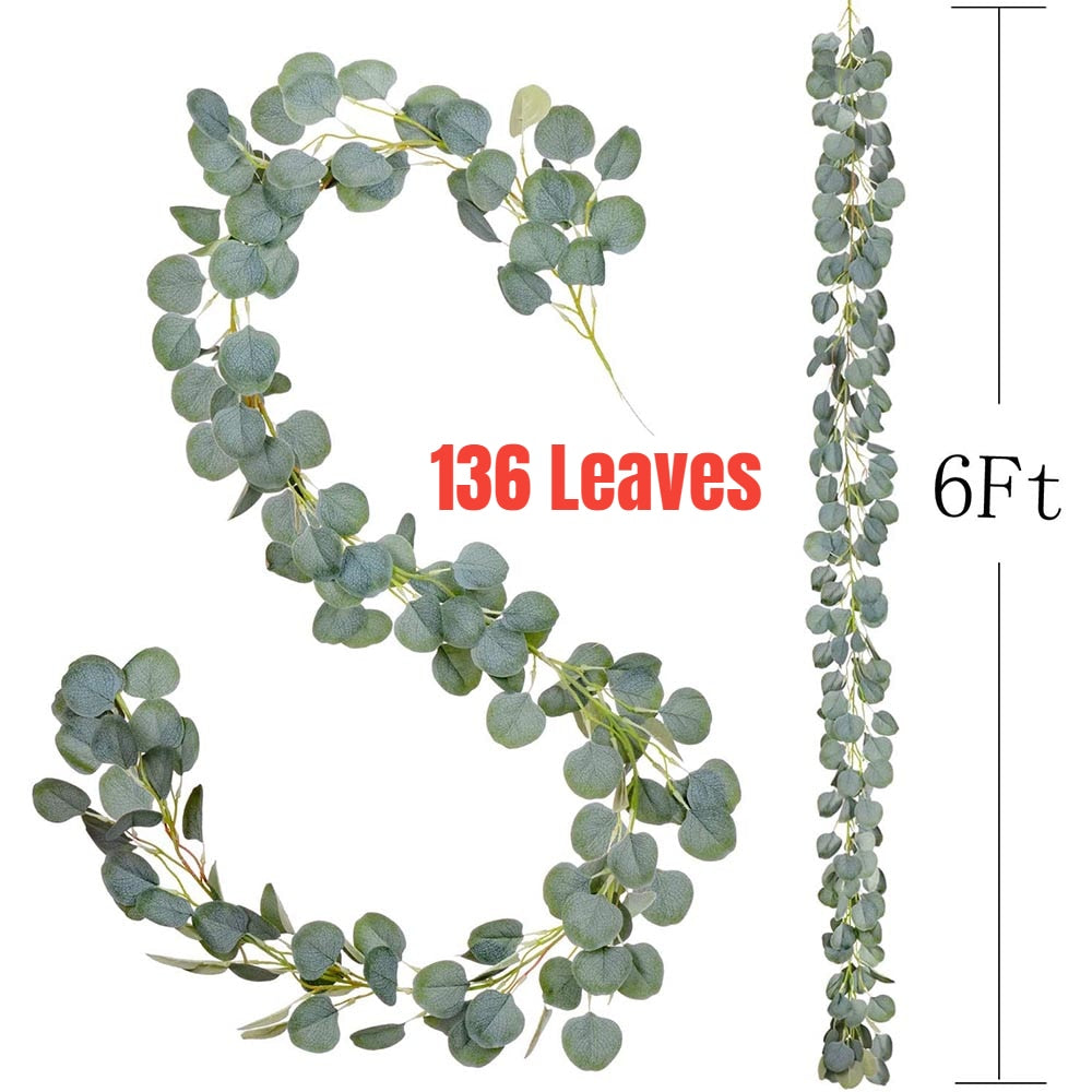 2M Eucalyptus Garland Artificial Faux Garland Wall Decor Silver Dollar Eucalyptus Greenery Leaves Vines Plant for Wedding Arch - Originalsgroup