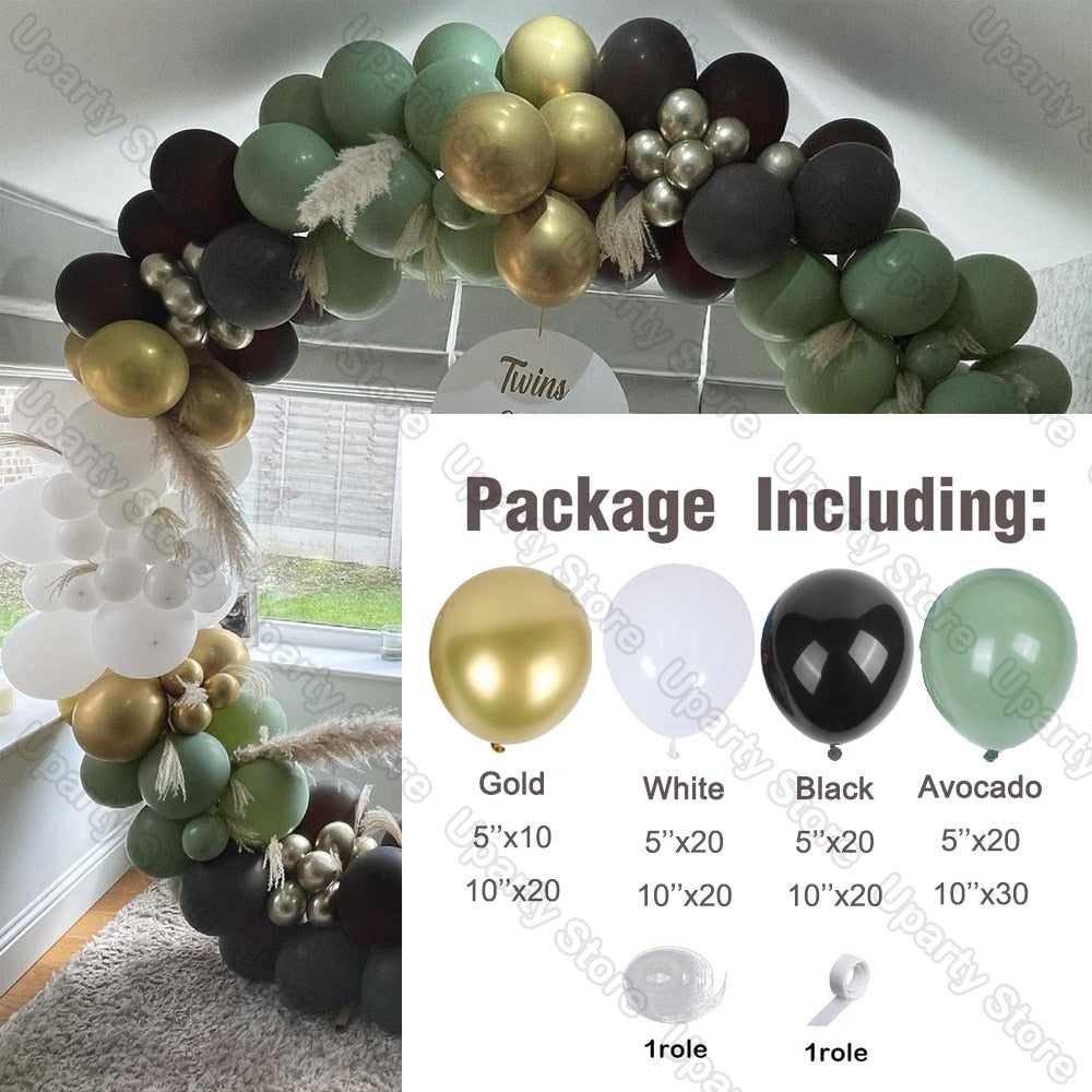 162Pcs Avocado Green Balloons Garland Arch Creamy White Retro Olive Green Balloon for Wedding Birthday Party Background Decor - Originalsgroup