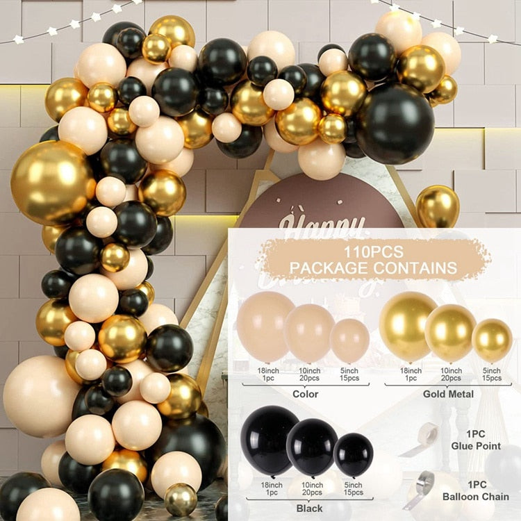 Black Gold Balloon Garland Arch Kit Confetti Latex Balloon 30th 40th 50th Birthday Party Balloons Decorations Adults Baby Shower - Originalsgroup