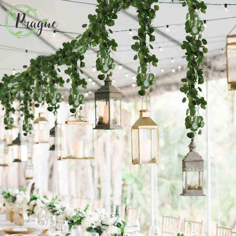 2M Eucalyptus Garland Artificial Faux Garland Wall Decor Silver Dollar Eucalyptus Greenery Leaves Vines Plant for Wedding Arch - Originalsgroup