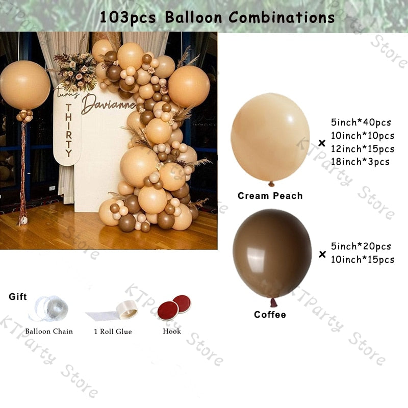 Retro Coffee Matte White Balloons Garland Arch Kit Boho Wedding Decoration Gender Reveal Birthday Baby Shower Decor Accessory - Originalsgroup
