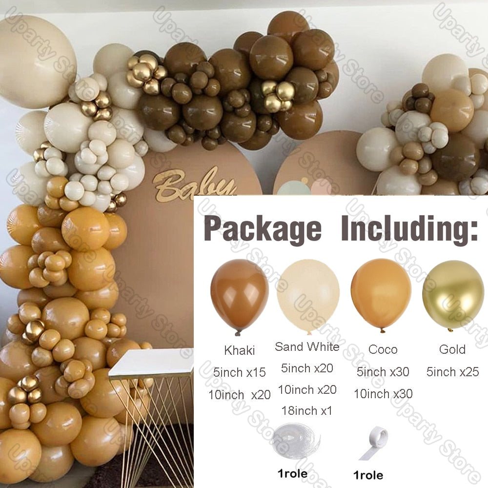 1 Set Khaki Sand White Balloons Arch Garland Kit Retro Coffee Brown White Sand Balloons Birthday Party Decorations Baby Shower - Originalsgroup