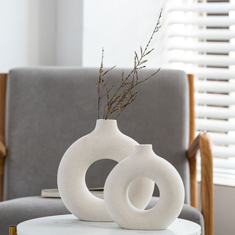 Nordic Ceramic Vase for Pampas Grass Donuts Flower Pot Home Decoration Accessories Office Living Room Interior Table Desk Decor - Originalsgroup