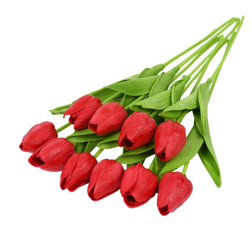 10PCS Tulip Artificial Flower Real Touch Artificial Bouquet PE Fake Flower for Wedding Decoration Flowers Home Garden Decor - Originalsgroup