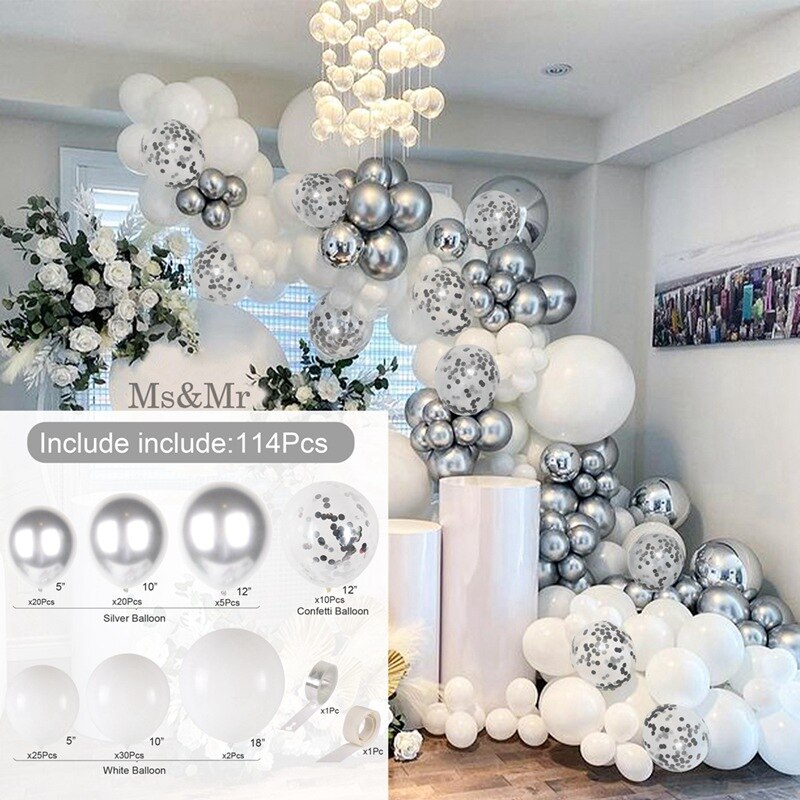 White Gold Balloon Garland Arch Kit Happy Birthday Party Decoration Kids Wedding Birthday Balloon Latex Baloon Baby Shower - Originalsgroup