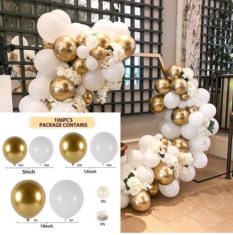 White Gold Balloon Garland Arch Kit Happy Birthday Party Decoration Kids Wedding Birthday Balloon Latex Baloon Baby Shower - Originalsgroup