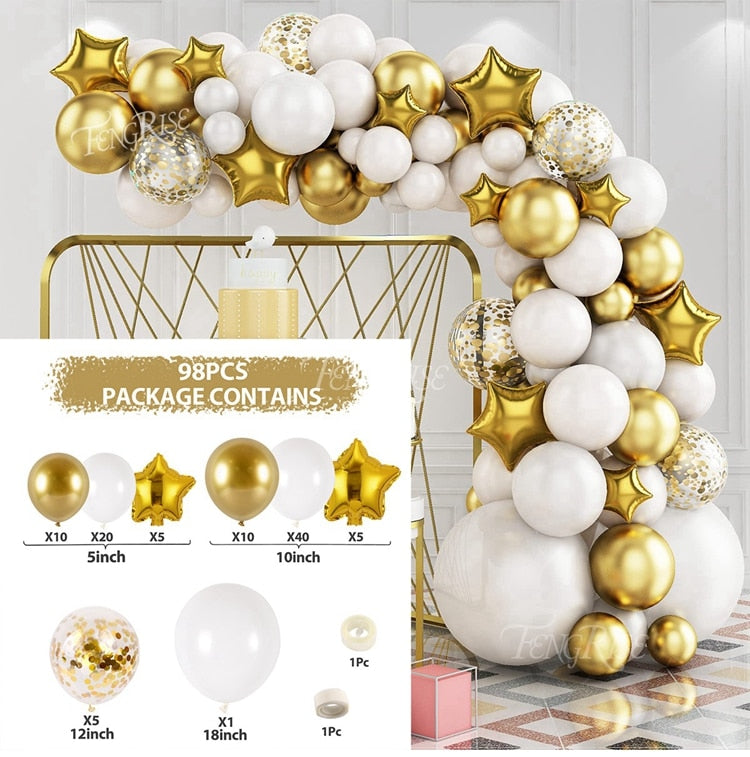 White Gold Balloon Garland Arch Kit Happy Birthday Party Decoration Kids Wedding Birthday Balloon Latex Baloon Baby Shower - Originalsgroup