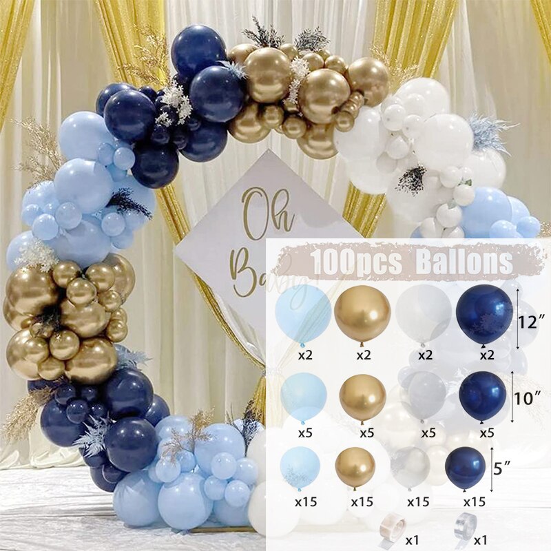 Baby Shower Birthday Balloons Blue Metallic Balloon Garland Arch Kit Welcome Girl Baptism Confetti Birthday Party Decoration - Originalsgroup