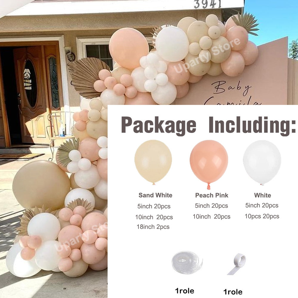 1 Set Khaki Sand White Balloons Arch Garland Kit Retro Coffee Brown White Sand Balloons Birthday Party Decorations Baby Shower - Originalsgroup