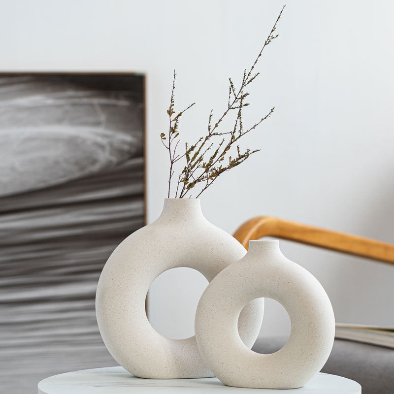 Nordic Ceramic Vase for Pampas Grass Donuts Flower Pot Home Decoration Accessories Office Living Room Interior Table Desk Decor - Originalsgroup