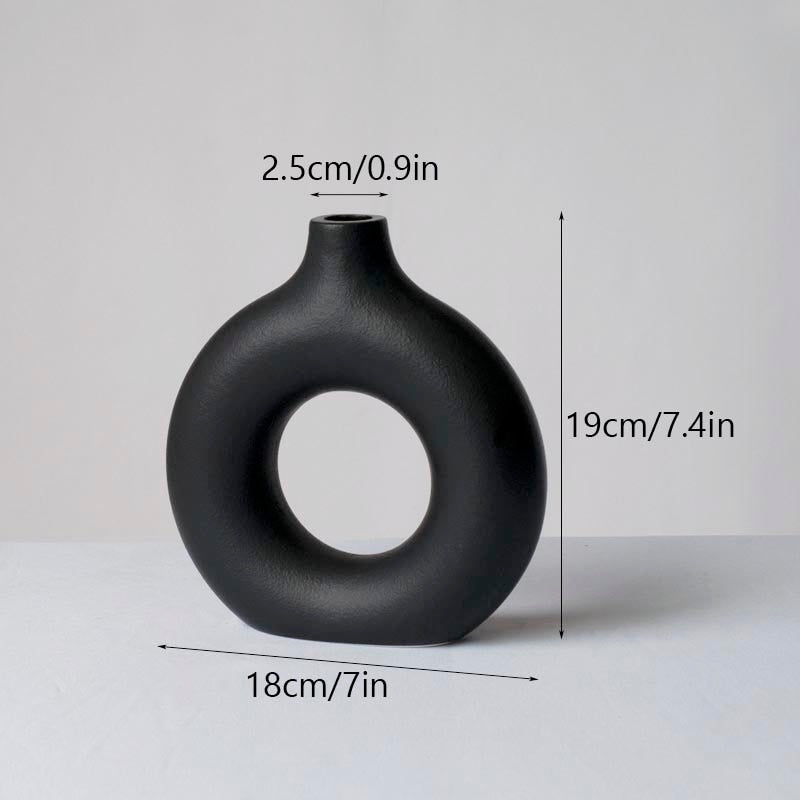 Nordic Ceramic Vase for Pampas Grass Donuts Flower Pot Home Decoration Accessories Office Living Room Interior Table Desk Decor - Originalsgroup