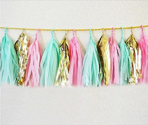 (Tassels Ship Assembled and Ready to Hang) 12 X Design Tissue Paper Tassels for Party Wedding Gold Garland Bunting Pom Pom - Originalsgroup