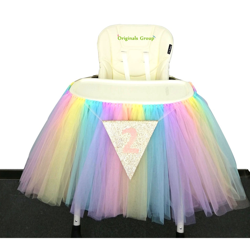 Originals Group 2nd Birthday Rainbow Tutu Skirt for High Chair Decoration for Party Supplies - Originalsgroup