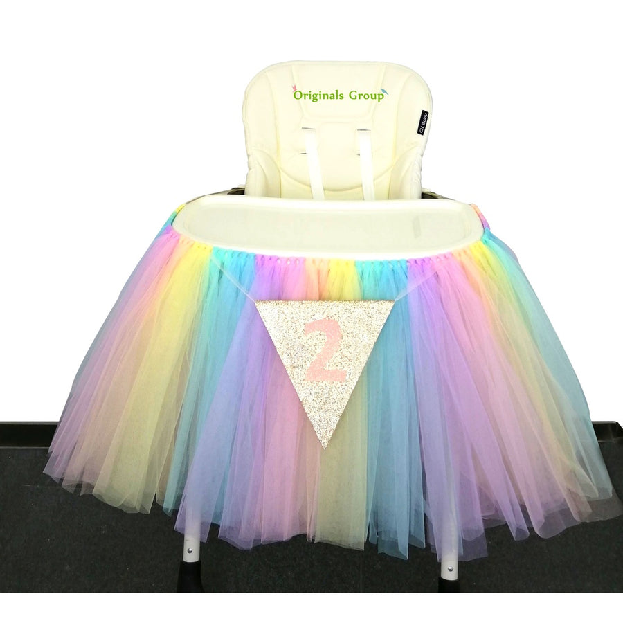 Originals Group 2nd Birthday Rainbow Tutu Skirt for High Chair Decoration for Party Supplies - Originalsgroup
