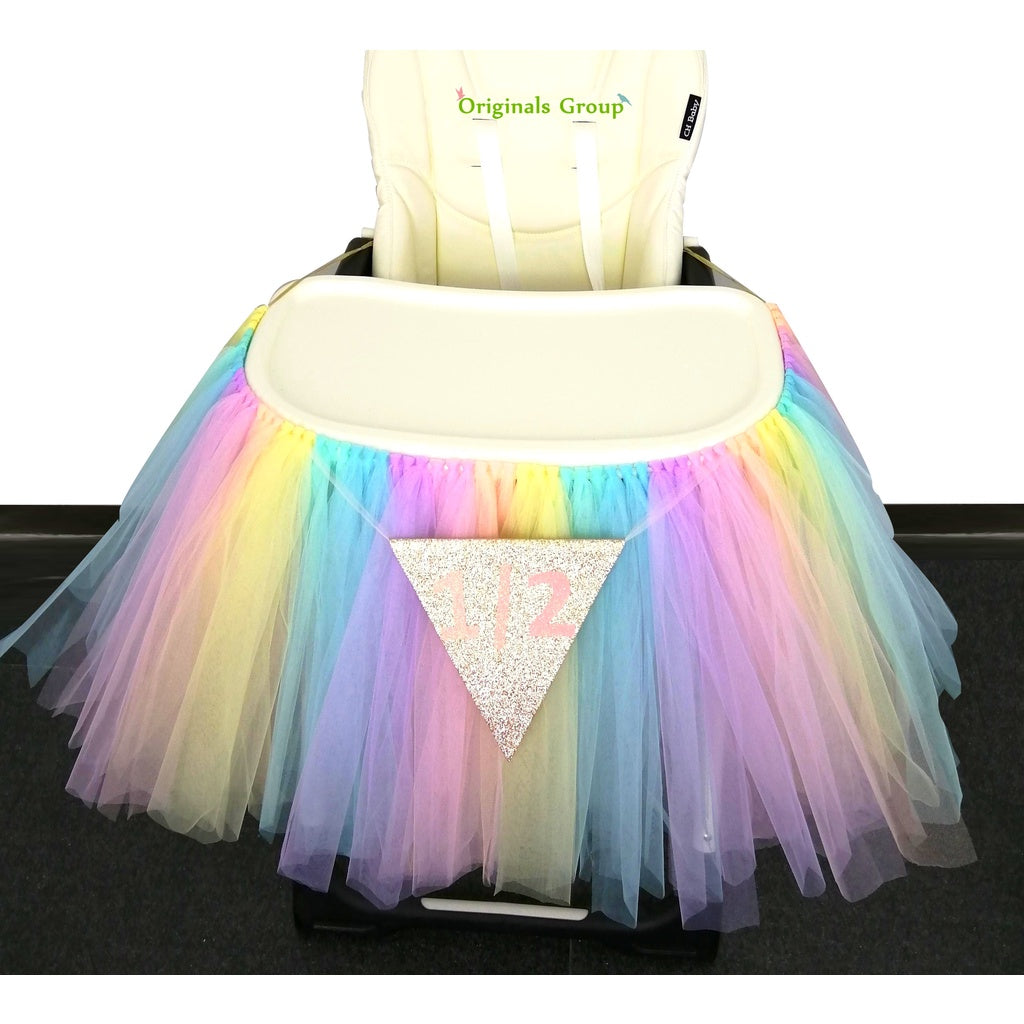 Originals Group Six Months Half Year Old 1st Birthday Rainbow Tutu Skirt for High Chair Decoration for Party Supplies - Originalsgroup