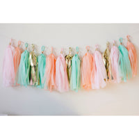 Fully Assembled 16 x Mint Pink Gold Apricot Tissue Paper Tassels for Party Wedding Gold Garland Bunting Pom Pom - Originalsgroup
