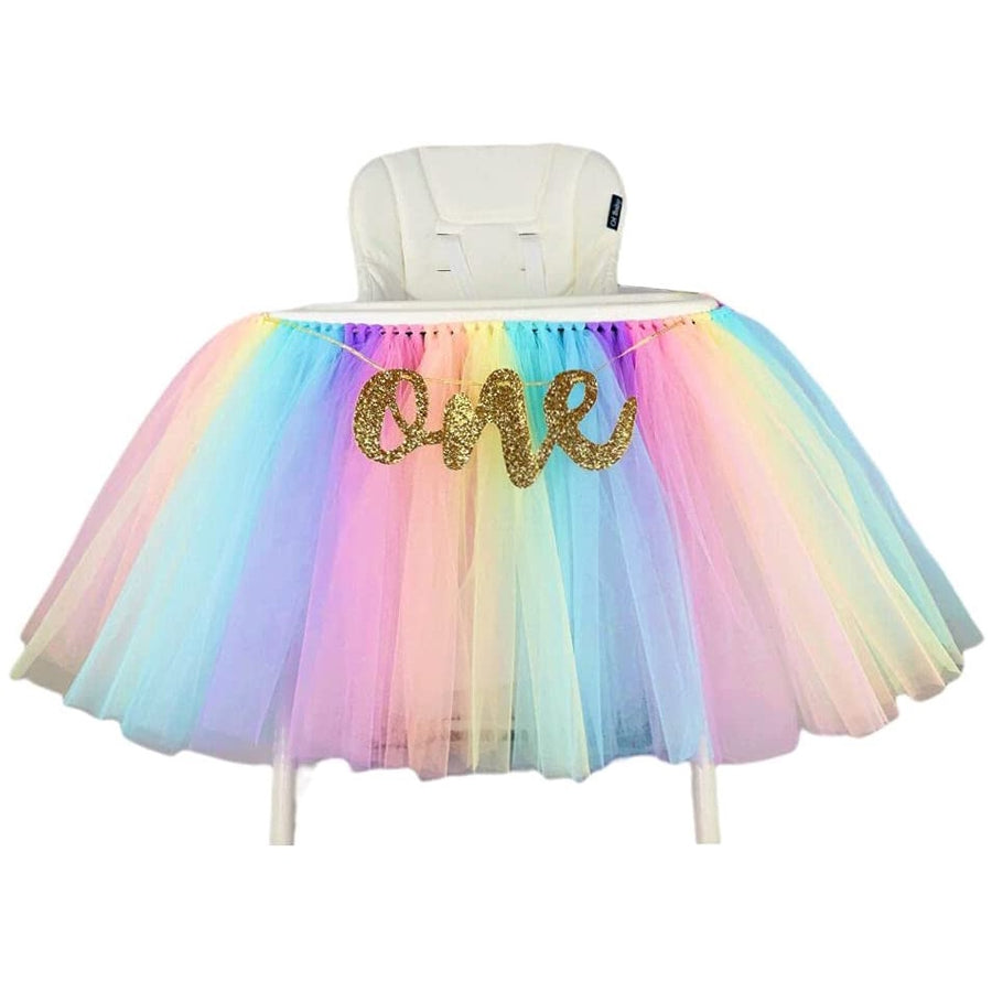 Originals Group 1st Birthday Rainbow Tutu for High Chair Decoration for Party Supplies with One Banner - Originalsgroup