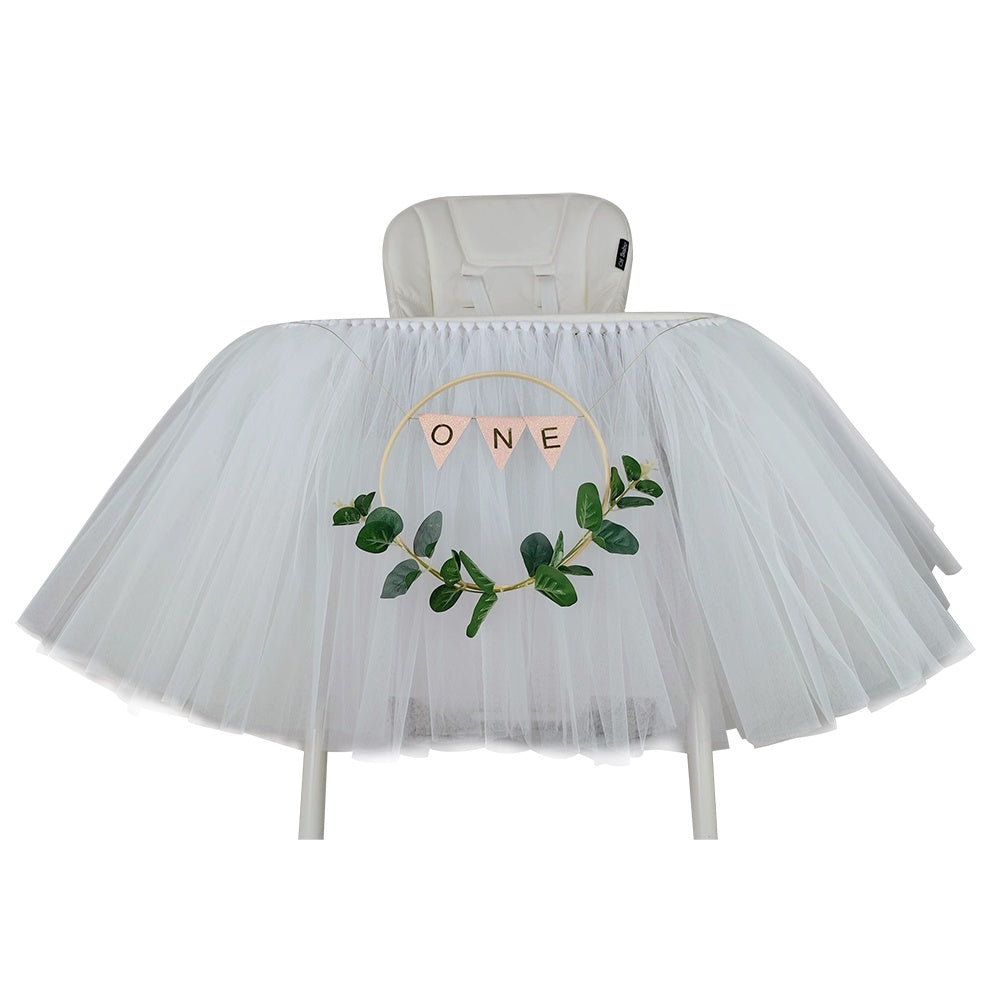 1st Birthday White Fairy Tale Tutu for High Chair Decoration for Party Supplies with One Banner by Originals Group - Originalsgroup