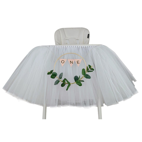 1st Birthday White Fairy Tale Tutu for High Chair Decoration for Party Supplies with One Banner by Originals Group - Originalsgroup