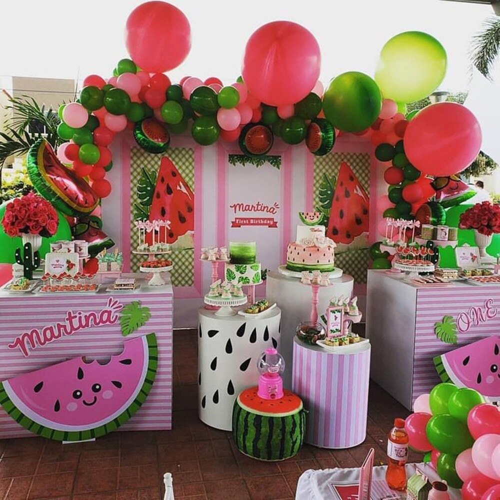 123pcs Lovely Watermelon Theme Fruit Balloons Garland Arch Kit Hawaiian Summer Pool Party Wedding Birthday Decoration Supplies - Originalsgroup